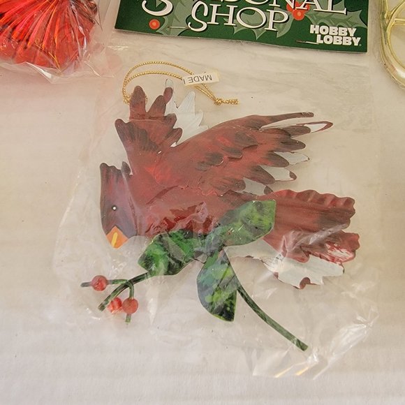 6 Hobby Lobby Christmas Season Shop Tree ornaments Gold Trumpet Red Cardinal Lot - Picture 2 of 11